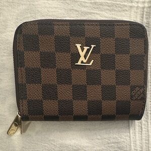 Louis Vuitton Brown Checkered Wallet with Gold Logo